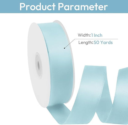 1" Width x 50 Yards Satin Fabric Ribbon, Light Blue Ribbon Perfect for DIY Bows, Swags, Gift Wrapping, Craft, Flower Bouquet，Christmas and Party Decoration