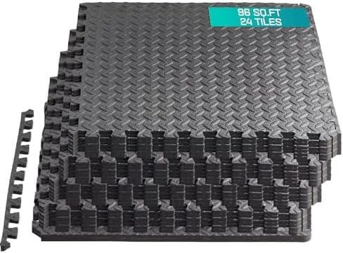 Yes4All 24SQFT-120SQFT Puzzle Exercise Mat for Home Gym, EVA Interlocking Foam Floor Tiles with Border for Workout Equipment