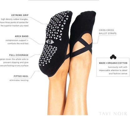 TAVI NOIR Chloe Fashion Criss-Cross Grip Socks for Barre, Pilates and Yoga