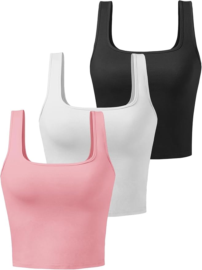 Porvike Sports Crop Tank Tops for Women Cropped Workout Tops Racerback Running Yoga Tanks Cotton Sleeveless Gym Shirts 3 Pack