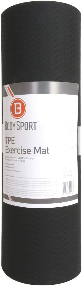 BodySport TPE Exercise Mat for Men and Women – Workout Mat – Perfect for Gyms and Fitness Training – ½ in. Thick, 56 in. Long, Black