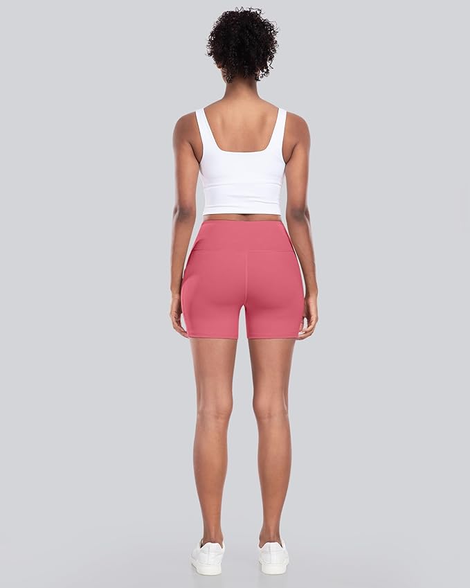 CHRLEISURE Womens Biker Yoga Shorts with Pockets: High Waisted Tummy Control Spandex Workout Athletic Gym Shorts 4 Packs