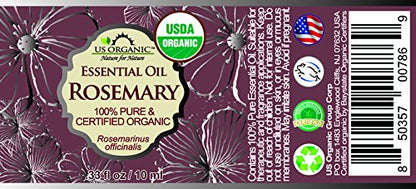 US Organic 100% Pure Rosemary Essential Oil, USDA Certified Organic 100% Pure, Steam Distilled, for Hair Growth, Scalp, Face, Skin, and Aromatherapy (Size Variations Available) (10 ml)