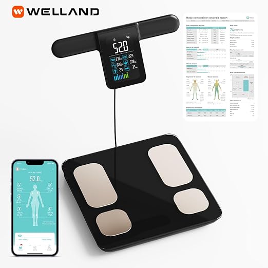 Fitdays Smart Body Fat Scale | Advanced 8-Electrode Technology for BMI/20+ Body Metrics | Full-Color LED & High Precision | Bathroom Weight Scale for Fitness/Weight Loss (FG2015ULB-Black)