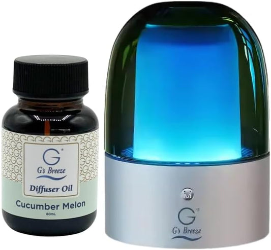 G's Breeze Smart Aroma Diffuser with 60ml Cucumber Melon Scent Refill – Bluetooth & Wi-Fi App Control - LED Lighting & Adjustable Intensity - Long-Lasting Fruity Floral Fragrance for Home or Office