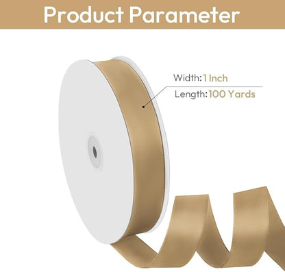 1" Width x 100 Yards Satin Ribbon, Champagne Gold Ribbon Perfect for DIY Craft, Bows, Gift Wrapping, Flower Bouquet, Valentine's Day, Christmas and Party Decoration