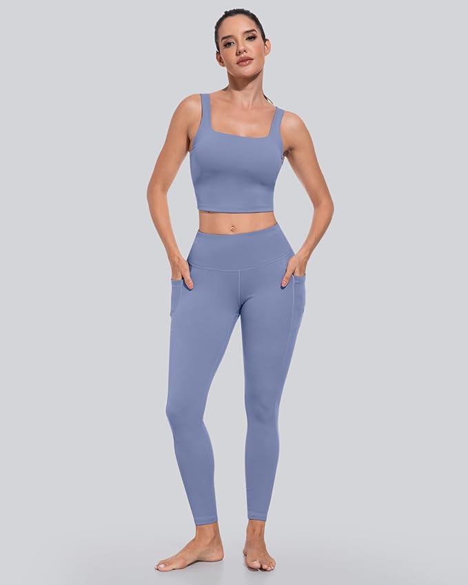 CHRLEISURE Leggings with Pockets for Women, High Waisted Tummy Control Workout Yoga Pants