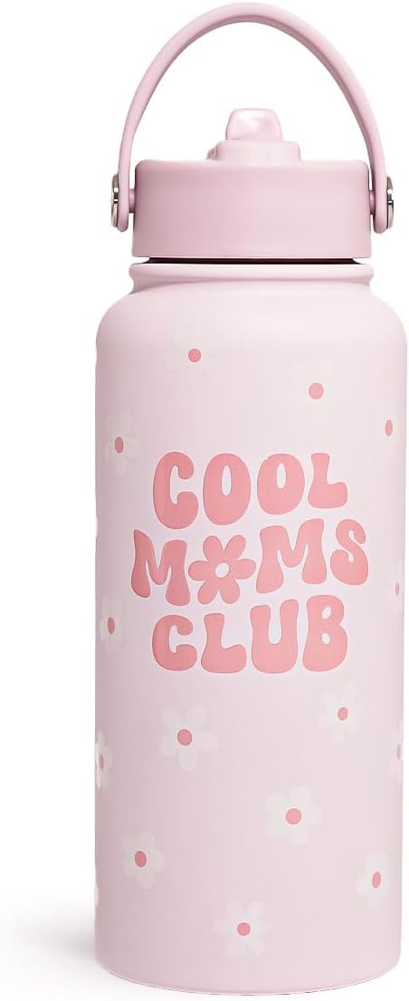 SANDJEST Mom Water Bottle, Cool Moms Club Bottles 32oz Stainless Steel Insulated with Lid, Mom Gifts from Daughter Son, Gifts for Mother's Day Christmas Birthday