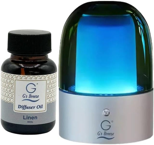 G's Breeze Smart Aroma Diffuser with 60ml Linen Scent Refill - Bluetooth & Wi-Fi App Control - LED Lighting & Adjustable Intensity - Long-Lasting Crisp Clean Cotton Fragrance for Home or Office