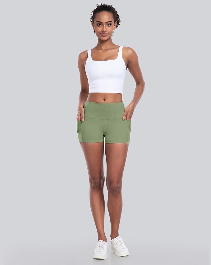 CHRLEISURE Womens Biker Yoga Shorts with Pockets: High Waisted Tummy Control Spandex Workout Athletic Gym Shorts 4 Packs