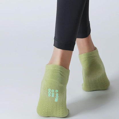 CHUNFO Grip Socks Womens Pilates Yoga Barre Non Slip Stripes Cotton Ankle Anti-Skid Sock Size 5-10