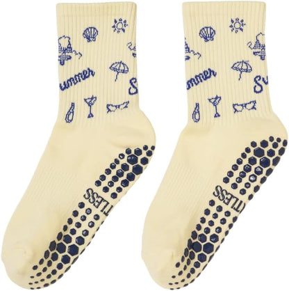 Crew Half Calf Grip Socks, Cutest Fruits Pilates Socks, Ruffle socks, Non-Slip, Barre Yoga Fitness