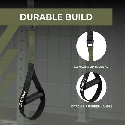 THYSOL® Resistance Trainer Pro Xtreme Straps Army | Sling Trainer Set with Adjustable Door Anchor | Fitness Home Workouts - Suitable for Travelling & for Training Indoor & Outdoor