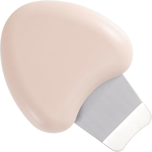 Manual Face Spatula, Metal Facial Scraper with Silicone Lid for Men & Women, Reusable Face Scrubber for Dry Oily Skin- Beige