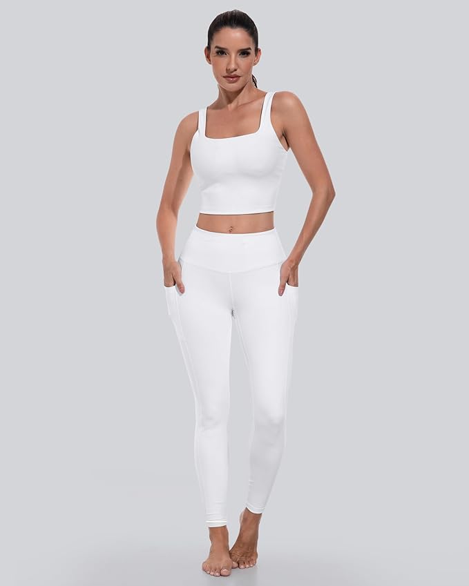 CHRLEISURE Leggings with Pockets for Women, High Waisted Tummy Control Workout Yoga Pants