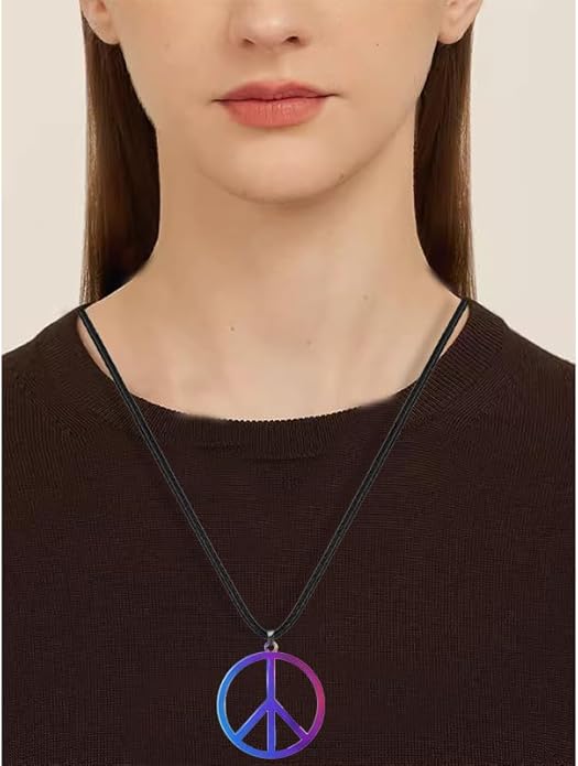 Love Peace Sign Necklaces for Women Men Alloy Vintage Retro Hippie Style Peace Sign Pendant Necklaces Handmade Adjustable Rope 60s or 70s Party Accessories Jewelry Gifts