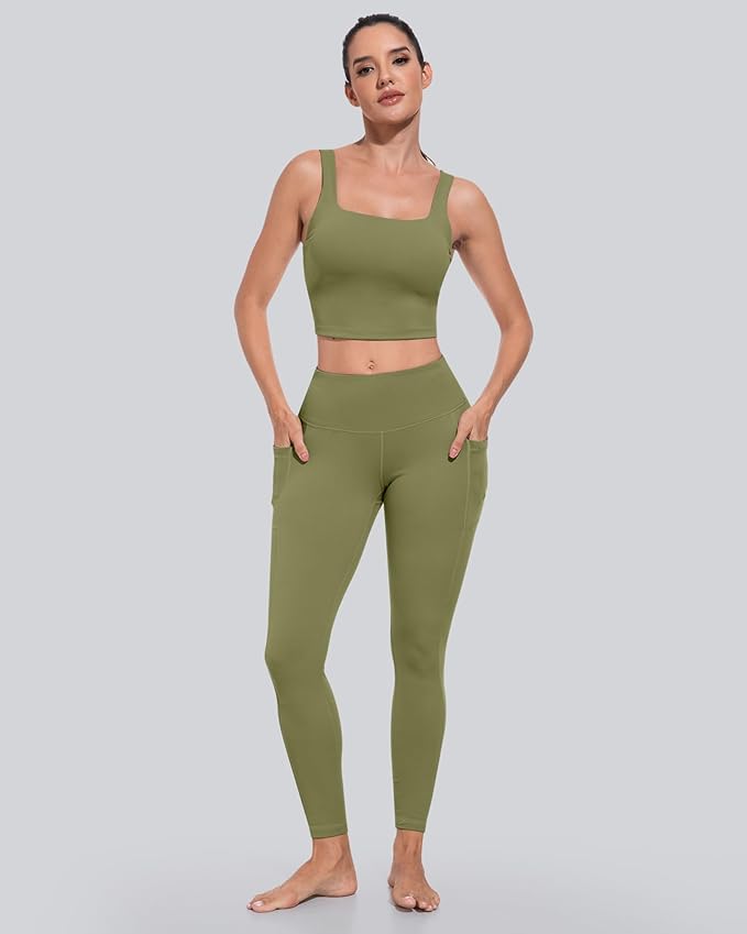 CHRLEISURE Leggings with Pockets for Women, High Waisted Tummy Control Workout Yoga Pants