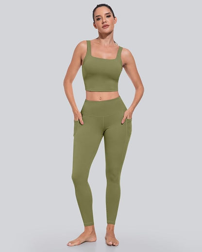 CHRLEISURE Leggings with Pockets for Women, High Waisted Tummy Control Workout Yoga Pants