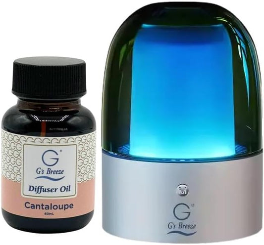 G's Breeze Smart Aroma Diffuser with 60ml Cantaloupe Scent Refill – Bluetooth & Wi-Fi App Control - LED Lighting & Adjustable Intensity - Long-Lasting Sweet Fruity Fragrance for Home or Office