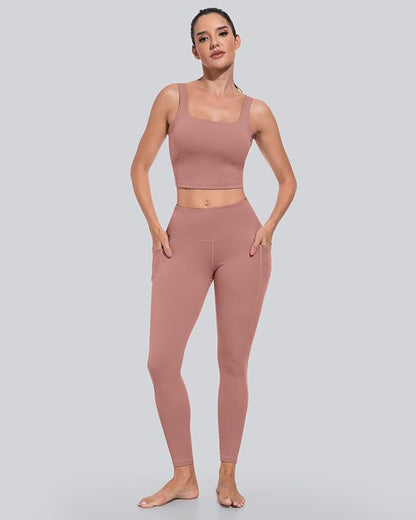 CHRLEISURE Leggings with Pockets for Women, High Waisted Tummy Control Workout Yoga Pants