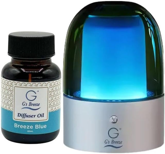 G's Breeze Smart Aroma Diffuser with 60ml Breeze Blue Scent Refill – Bluetooth & Wi-Fi App Control - LED Lighting, Adjustable Intensity - Long-Lasting Fresh Aquatic Fragrance for Home or Office