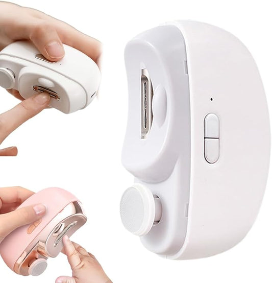 3 in 1 Automatic Electric Nail Clipper with Polishing, Safe and Convenient Nail Trimmer, Two-Speed Adjustment Electric Toe Nail Clippers Nail Cutter with Light for Kids Adults (White)