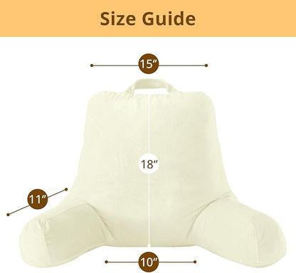 Sasttie Reading Pillow, Velvet Back Pillow for Bed Sitting Up, Adult Back-Rest Support Cushion with Arms for Sit Up on Couch, Sofa, and Floor, Dorm Essentials, Reading Accessories, Cream