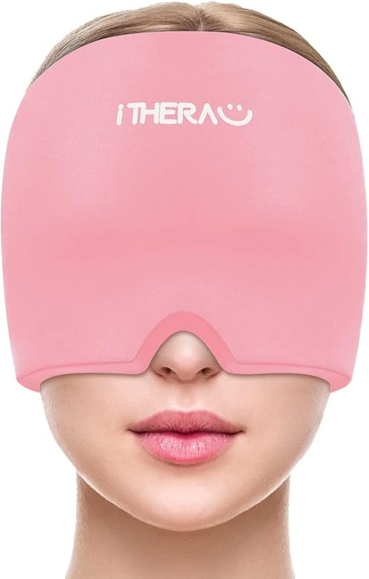 I-THERA-U Migraine Relief Cap, Migraine Ice Head Wrap, Headache Ice Hat, Cold Therapy Headache Relief Cap for Migraine Eyes Mask Pink Headache Ice Pack for Puffy Eyes, Tension, Sinus & Stress Relief