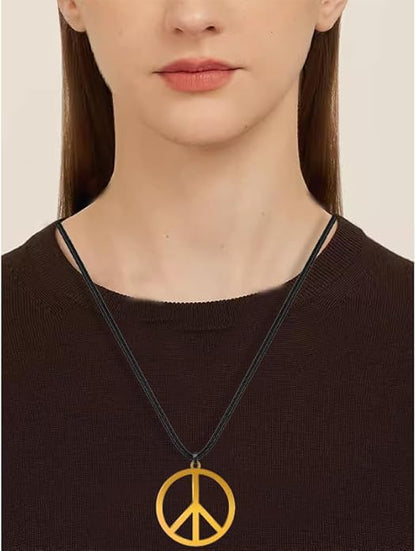 Love Peace Sign Necklaces for Women Men Alloy Vintage Retro Hippie Style Peace Sign Pendant Necklaces Handmade Adjustable Rope 60s or 70s Party Accessories Jewelry Gifts