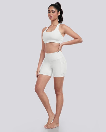 LZYVOO Biker Spandex Shorts Women, High Waisted Tummy Control Workout Yoga Shorts with Pockets