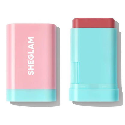 SHEGLAM Glass Glow Blush Stick Cream for Cheek and Lip, Waterproof Hydrating Tinted Solid Moisturizer Blendable Natural Grow Nude Face Blush Makeup-Brisk Babe
