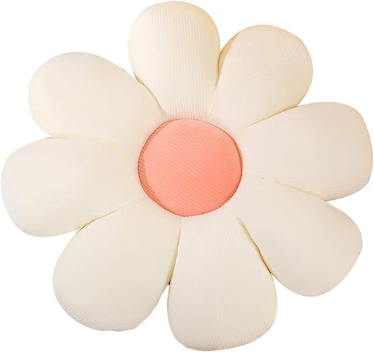 Flower Shaped Throw Pillow - Soft Seating Cushion Floor Pillow for Room Decor, Plush Pillow for Bedroom, Sofa, Bed, Reading (15 Inch, White)