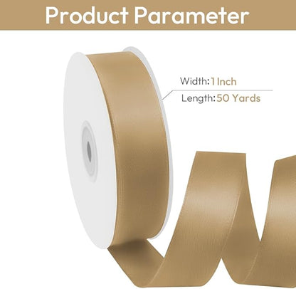 1" Width x 50 Yards Satin Fabric Ribbon, Champagne Gold Ribbon Perfect for DIY Bows, Swags, Gift Wrapping, Craft, Flower Bouquet，Christmas and Party Decoration