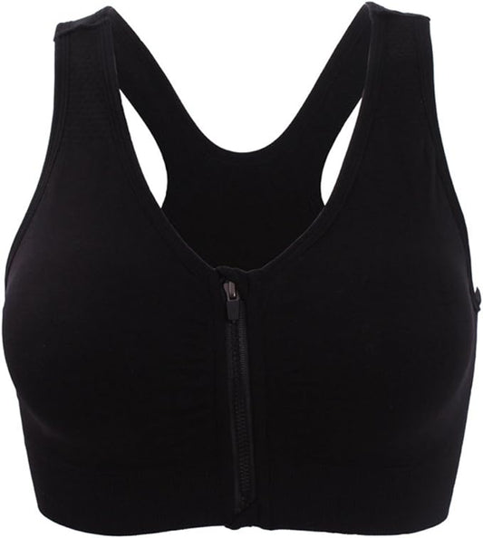 Women's Zipper Front Closure Sports Bra Racerback Yoga Bras