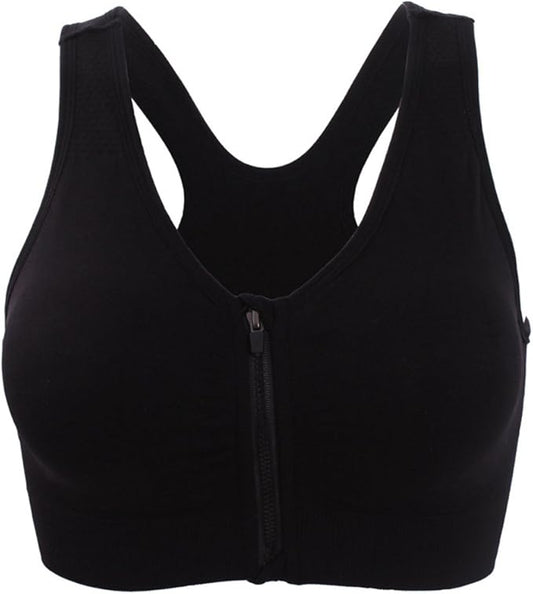 Women's Zipper Front Closure Sports Bra Racerback Yoga Bras