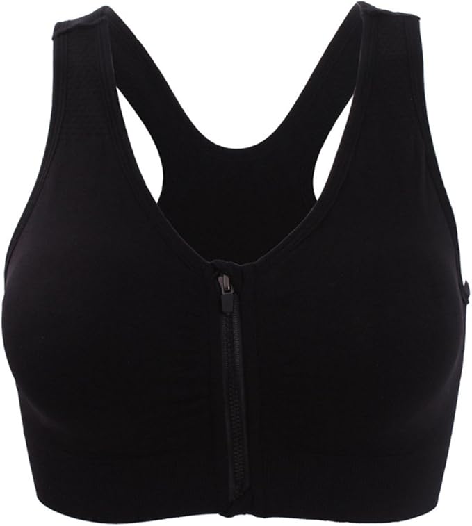 Women's Zipper Front Closure Sports Bra Racerback Yoga Bras
