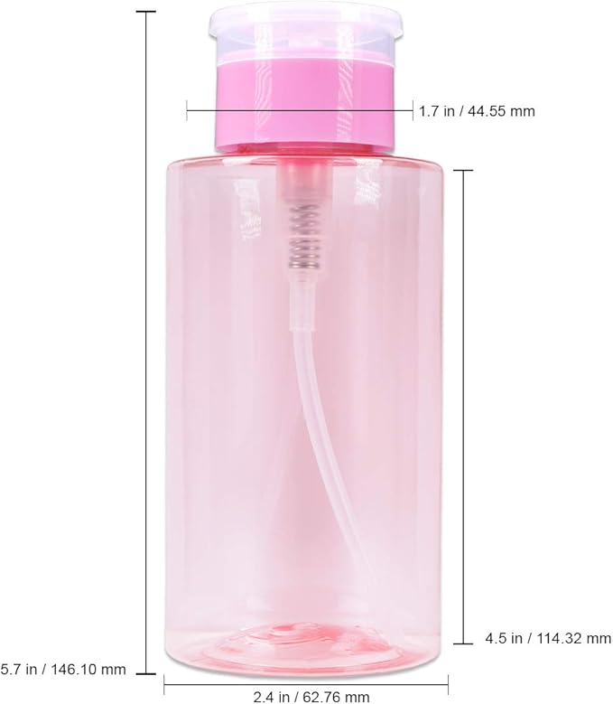 10oz Pink Push Down Pump Dispenser Empty Refillerble Bottle with Flip Top Cap - for Nail Polish, Travel, Cosmetics Packaging