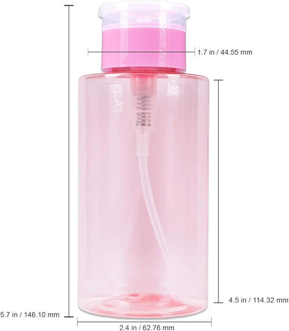 10oz Pink Push Down Pump Dispenser Empty Refillerble Bottle with Flip Top Cap - for Nail Polish, Travel, Cosmetics Packaging