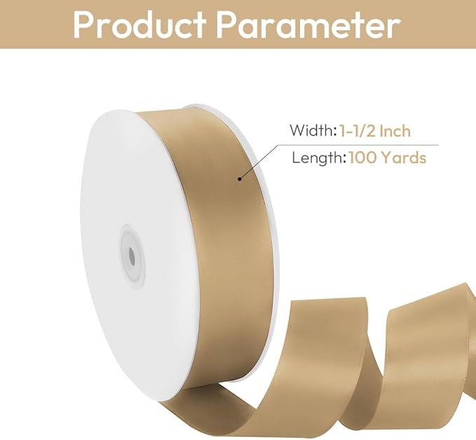 1-1/2" Width x 100 Yards Satin Ribbon, Champagne Gold Ribbon Perfect for DIY Craft, Bows, Gift Wrapping, Flower Bouquet, Valentine's Day, Christmas and Party Decoration