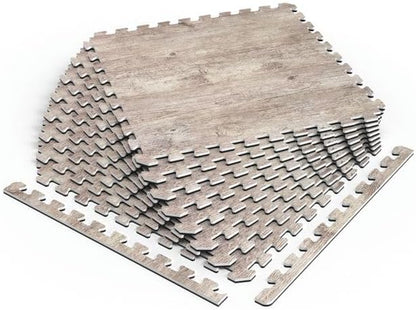 Décor by NÖRSK Reversible Interlocking Faux Wood Foam Floor Tiles, 24 X 24 X .47", 4-Pack, 16 Square Feet, Driftwood/Black