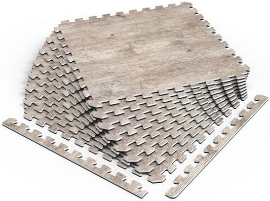 Décor by NÖRSK Reversible Interlocking Faux Wood Foam Floor Tiles, 24 X 24 X .47", 4-Pack, 16 Square Feet, Driftwood/Black