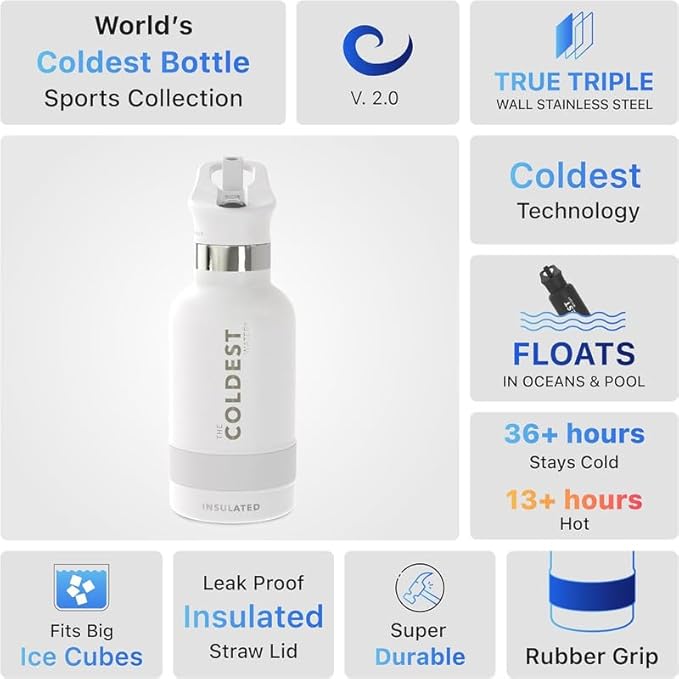 Coldest Insulated Water Bottle with Straw Lid - Stainless Steel Metal Insulated Bottle for Men & Women (Cosmic Ice Glitter, 24 oz)