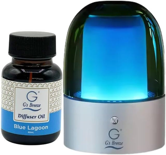 G's Breeze Smart Aroma Diffuser with 60ml Blue Lagoon Scent Refill – Bluetooth & Wi-Fi App Control - LED Lighting & Adjustable Intensity - Long-Lasting Fresh Aquatic Fragrance for Home or Office