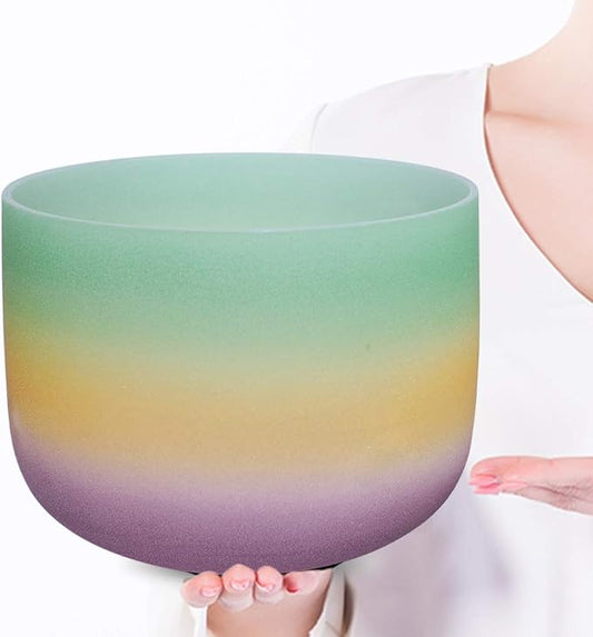 ENERGYSOUND Frosted F Note Heart Chakra Rainbow Colored Quartz Crystal Singing Bowl 8" mallet and o-ring included