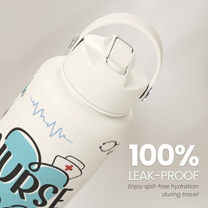 Nurse Water Bottle 32oz Stainless Steel Insulated with Lid, Nurse Gifts for Female Nurses, Medical Staff Inspiration Gifts for Nursing Students, Graduation Christmas Birthday Nurse Week