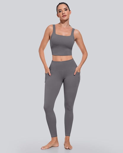 CHRLEISURE Leggings with Pockets for Women, High Waisted Tummy Control Workout Yoga Pants