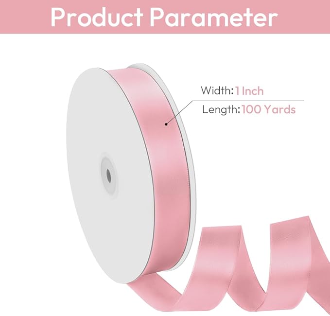 1" Width x 100 Yards Satin Ribbon, Pink Ribbon Perfect for DIY Craft, Bows, Gift Wrapping, Flower Bouquet, Valentine's Day, Christmas and Party Decoration