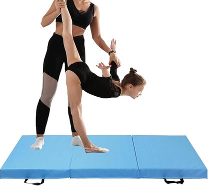 Gymnastics Exercise Mat - 2 Inch Thick Gym Mat PU Leather Waterproof for Tumbling, Folding Easy Carry Durable Gymnastic Mat, Balance and Home Workouts for Practice and Training Fitness
