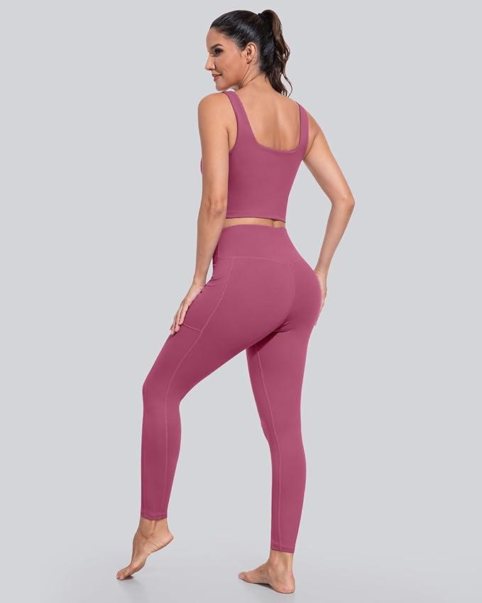 CHRLEISURE Leggings with Pockets for Women, High Waisted Tummy Control Workout Yoga Pants