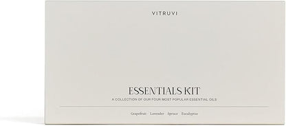 Vitruvi Essentials Kit, Essential Oil Starter Kit, 100% Pure Lavender, Eucalyptus, Grapefruit, Spruce, Essential Oil Set | Essential Oils for Diffusers Aromatherapy 4X 10ml (0.3 fl.oz), 4 Count